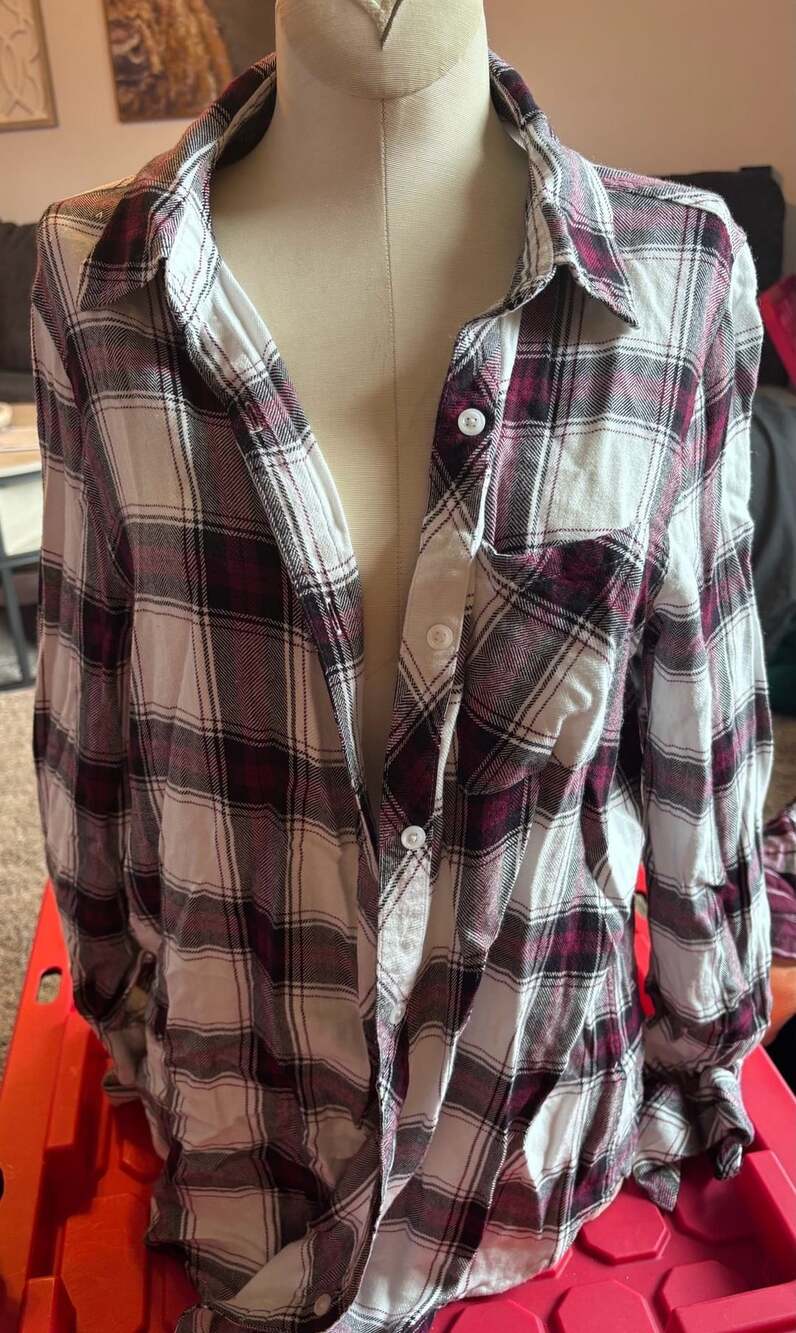 Womens Two Burgundy Plaid Button Up Shirts